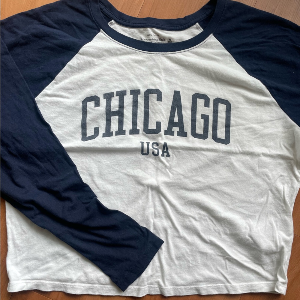 Abercrombie & Fitch Navy and White Long Sleeve Shirt